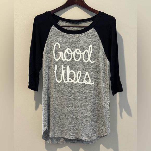 Papaya Black/Gray Oversized Baseball Tee w/ Good Vibes Print - Picture 3 of 8